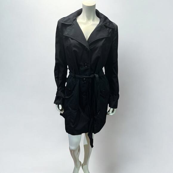Calvin Klein Black Hooded Belted Trench Coat - Y2K Era Raincoat - Picture 1 of 12